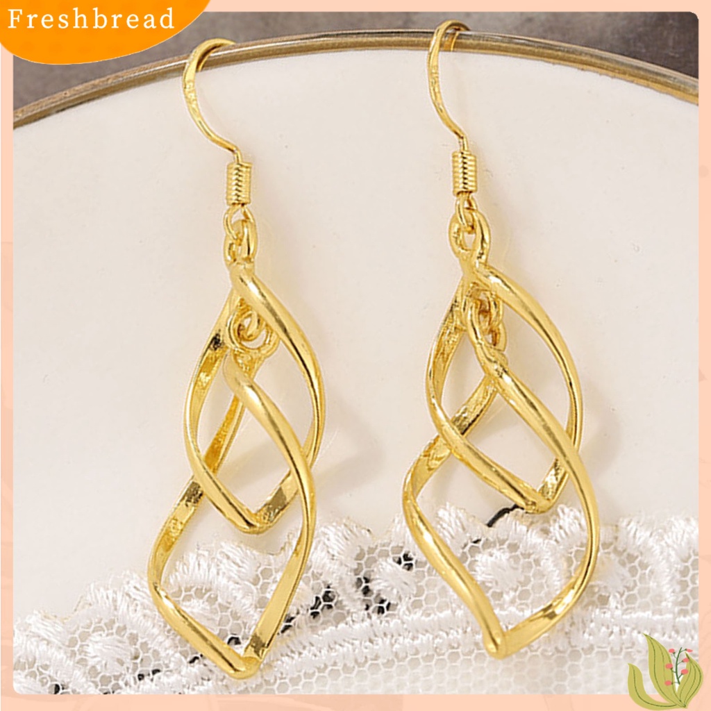 &lt; Freshbread &gt; 1pasang Anting Kait Linear Swirl Bohemian Perhiasan Halus Tahan Lama Drop Earrings Untuk Pakaian Sehari-Hari