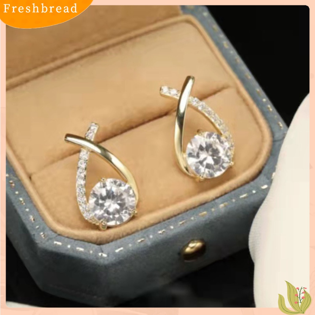 &lt; Freshbread &gt; 1pasang Anting Tusuk Wanita Cross-cut Rhinestones Perhiasan Tahan Lama Cerah Kilau Telinga Giwang Untuk Pernikahan