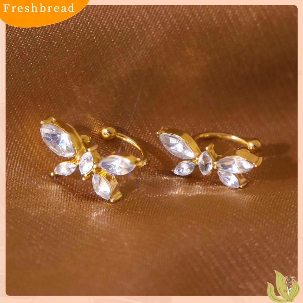 < Freshbread > 1pasang Anting Klip Kupu-Kupu Cubic Zirconia Wanita Jepang Style Bow Clip Earrings Perhiasan Hadiah