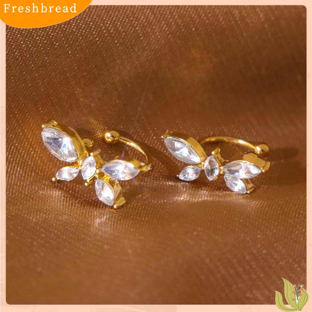 &lt; Freshbread &gt; 1pasang Anting Klip Kupu-Kupu Cubic Zirconia Wanita Jepang Style Bow Clip Earrings Perhiasan Hadiah