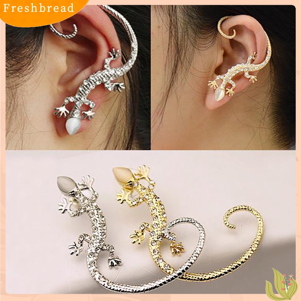 &lt; Freshbread &gt; Wanita Fashion Gothic Punk Berlian Imitasi Tokek Cicak Telinga Manset Stud Klip Anting