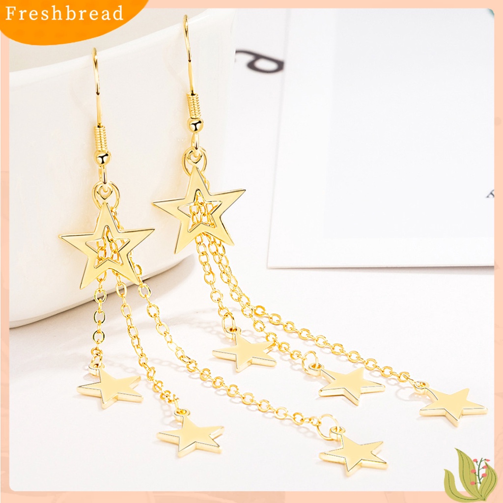 &lt; Freshbread &gt; Woman Glittering Star Mid-length Rumbai Kait Anting Perhiasan Aksesoris Hadiah
