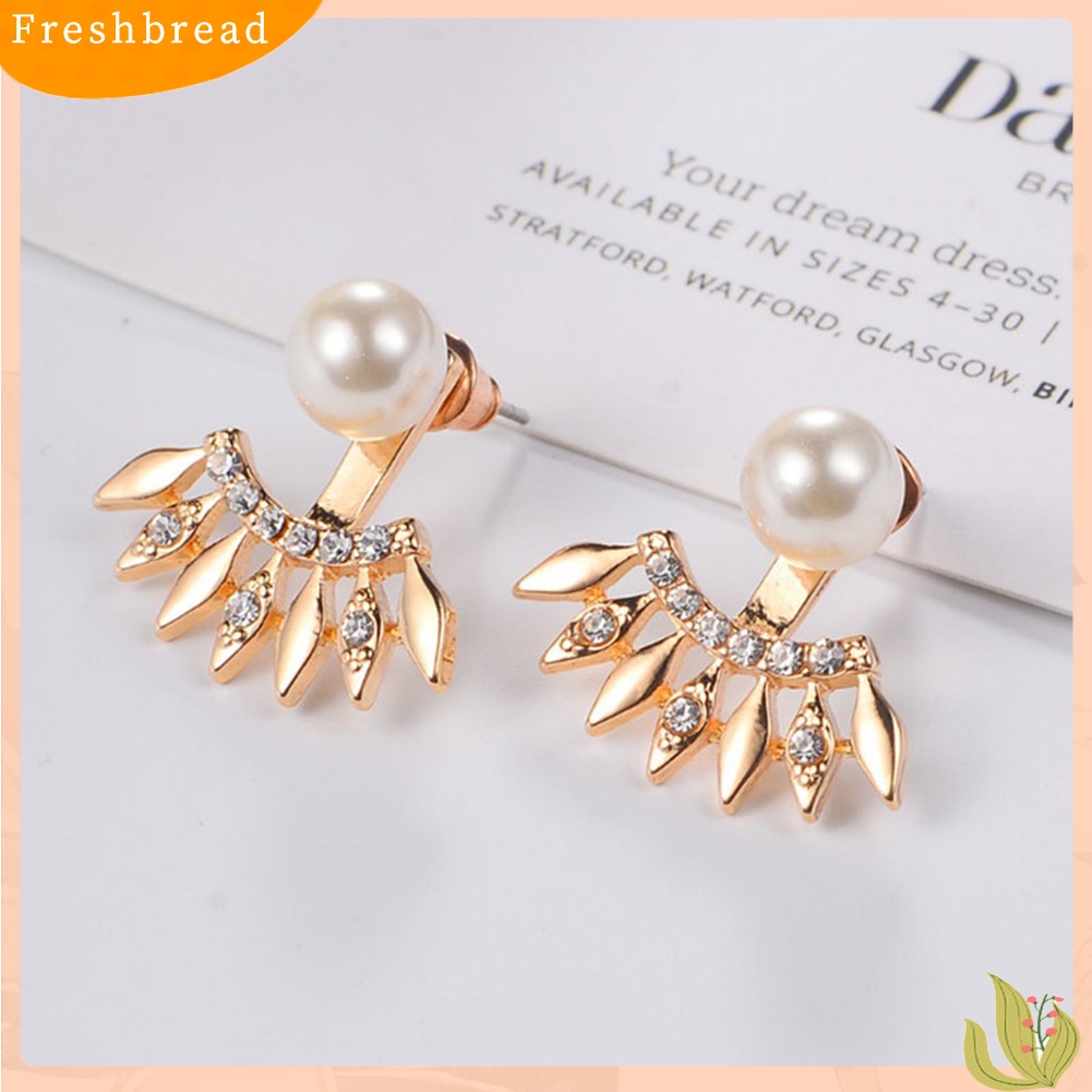 &lt; Freshbread &gt; Wanita Anting Perhiasan Pesta Mutiara Imitasi Berlian Imitasi Manis Telinga Jaket Studs Hadiah