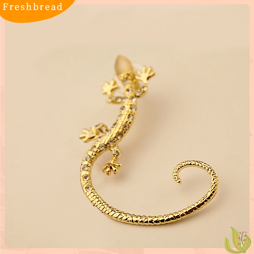 &lt; Freshbread &gt; Wanita Fashion Gothic Punk Berlian Imitasi Tokek Cicak Telinga Manset Stud Klip Anting