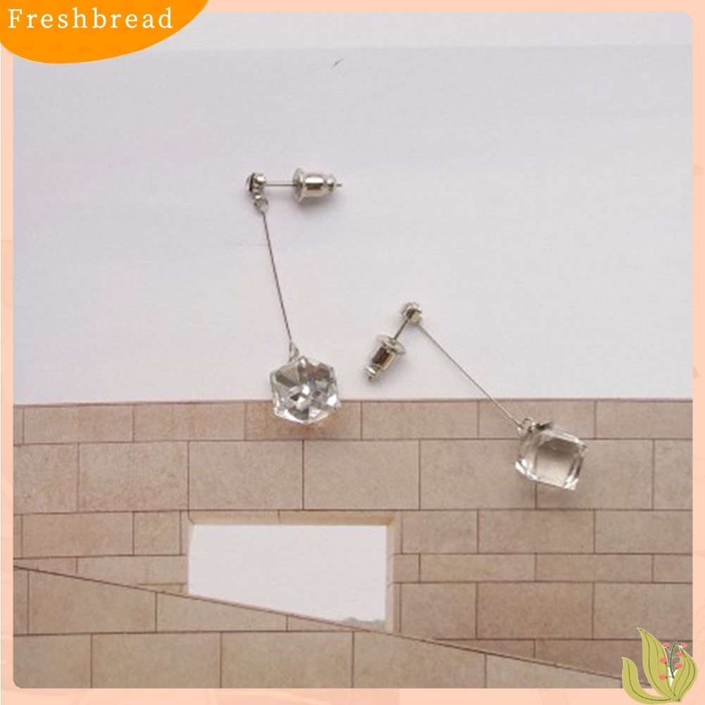 &lt; Freshbread &gt; Wanita Transparan Kubikal Berlian Imitasi Bar Menjuntai Ear Stud Earrings Perhiasan Hadiah