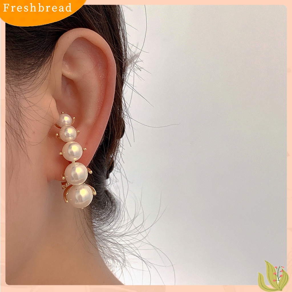 &lt; Freshbread &gt; 1pasang Anting Stud Dainty Elegan Temperamen Mulia High Gloss Mutiara Imitasi Wanita Earrings Perhiasan Aksesoris
