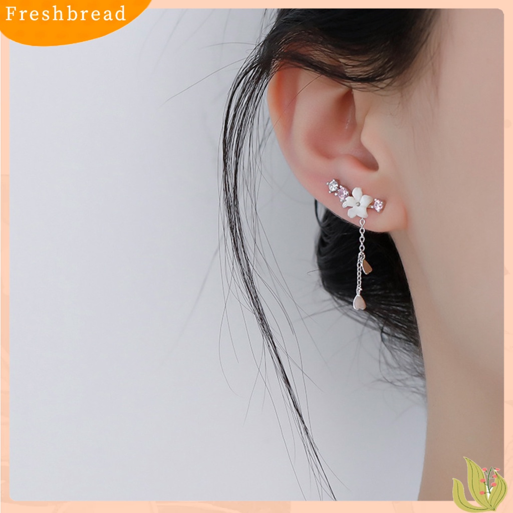 &lt; Freshbread &gt; 1pasang Anting Pejantan Shell Bunga Rantai Liontin Berlian Imitasi Elegan Bertatahkan Menjuntai Anting-Anting Perhiasan Fashion