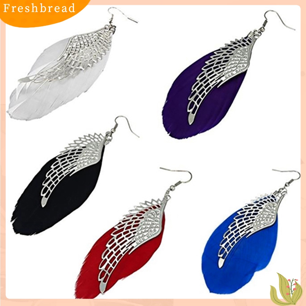 &lt; Freshbread &gt; Angel Metal Wing Boho Handmade Vintage Bulu Panjang Drop Menjuntai Kait Anting