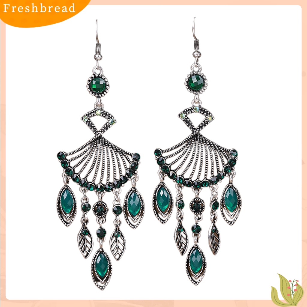 &lt; Freshbread &gt; 1pasang Anting Menjuntai Bohemian Retro Gaya Etnik Rumbai Panjang All-match Dekorasi Kristal Imitasi Wanita Berongga Berbentuk Kipas Drop Earrings Perhiasan Hadiah Untuk Pacaran