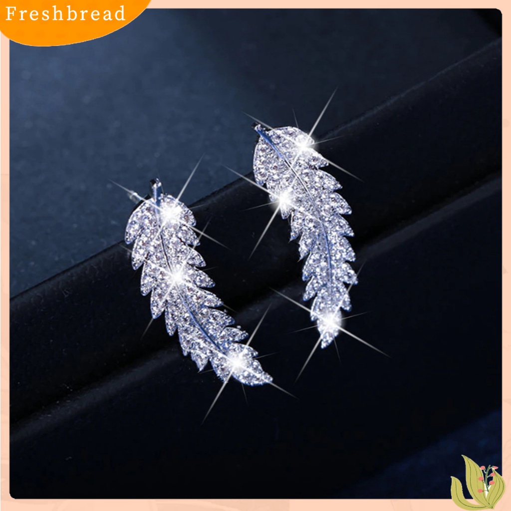 &lt; Freshbread &gt; Wanita Fashion Daun Berlian Imitasi Bertatahkan Telinga Stud Anting Hadiah Perhiasan Romantis