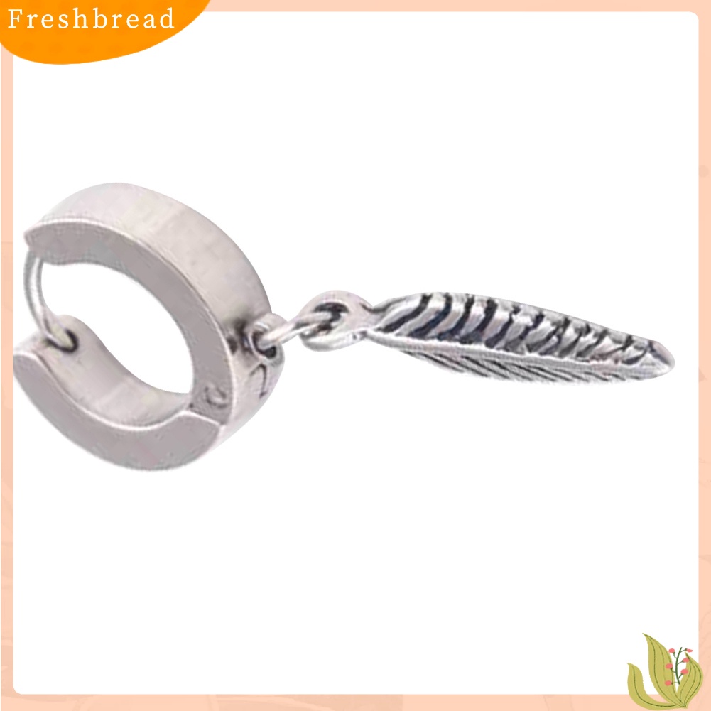 < Freshbread > 1Pc Punk Pria Bulu Liontin Stainless Steel Hoop Earring Pesta Perhiasan Hadiah