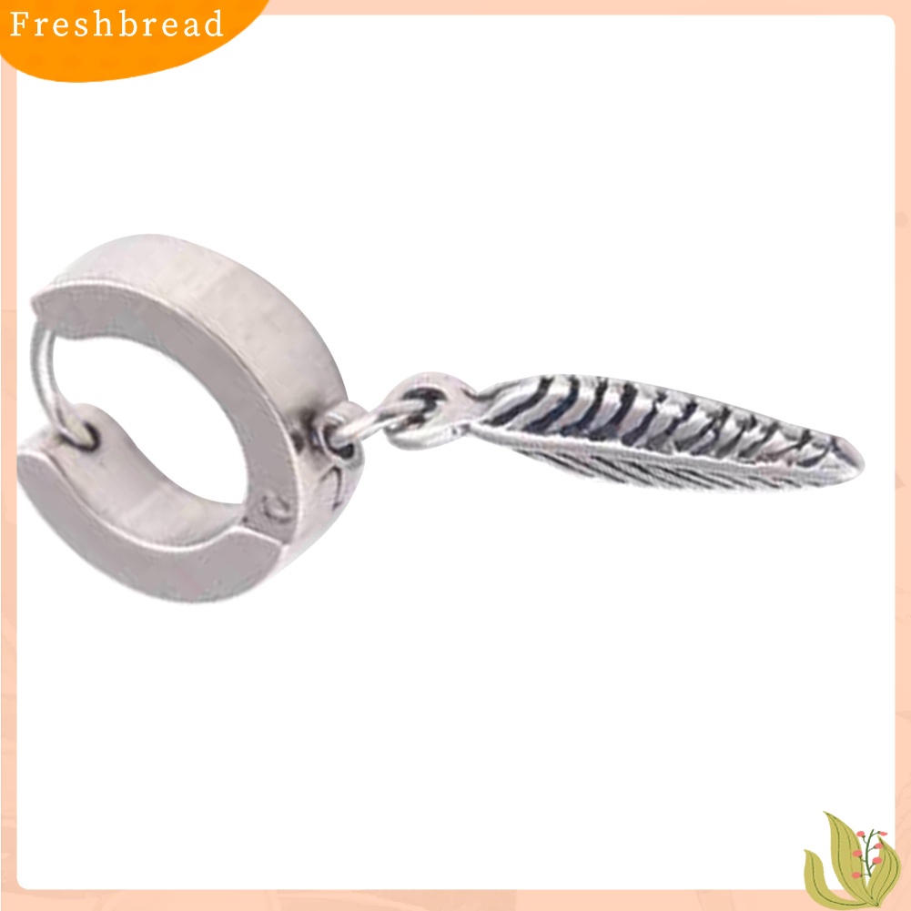 &lt; Freshbread &gt; 1Pc Punk Pria Bulu Liontin Stainless Steel Hoop Earring Pesta Perhiasan Hadiah