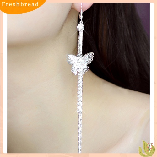 &lt; Freshbread &gt; Wanita Berlian Imitasi Kupu-Kupu Pesta Pernikahan Drop Jumbai Panjang Kait Linear Anting