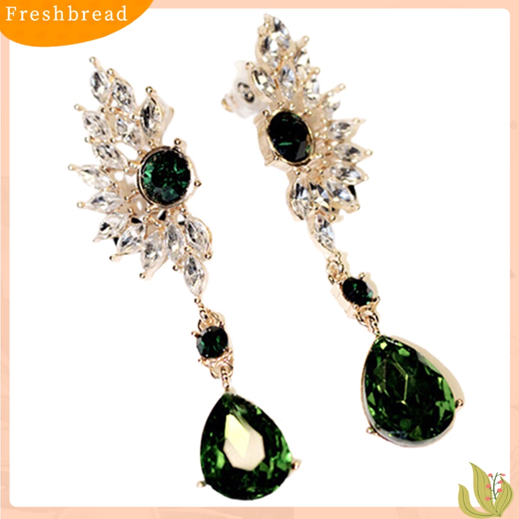 &lt; Freshbread &gt; Wanita Bentuk Sayap Berlian Imitasi Panjang Menjuntai Studs Drop Earrings Perhiasan Charm