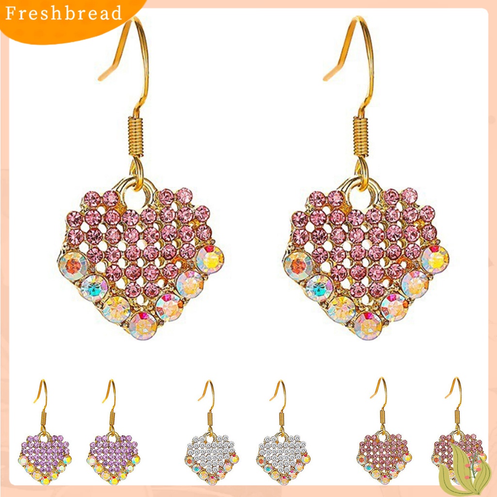 &lt; Freshbread &gt; 1pasang Anting Kait Liontin Hati Berlian Imitasi Berwarna Manis Drop Earrings Untuk Pesta Prom Pernikahan