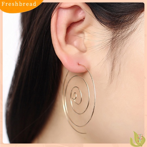 &lt; Freshbread &gt; Wanita Romantis Perak Disepuh Goldplated Earring Bulat Anting Bentuk Spiral