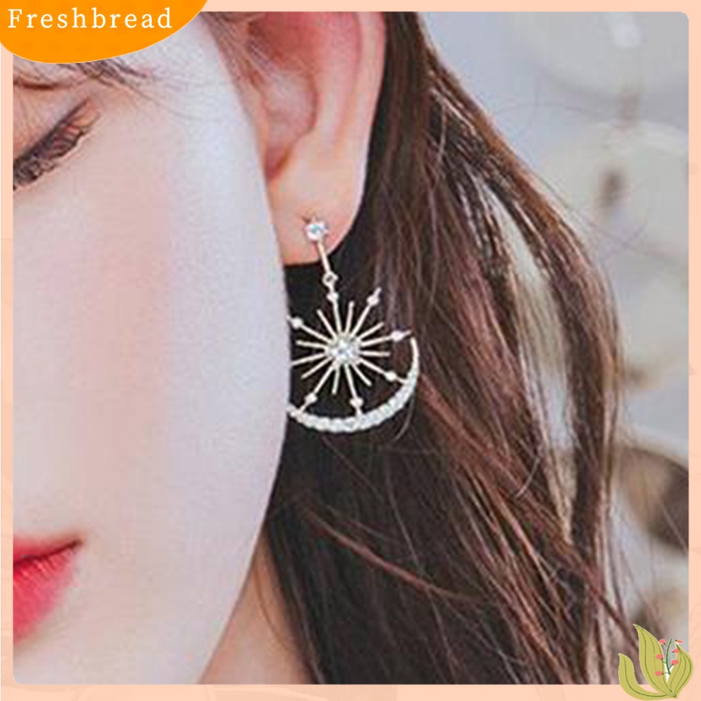 &lt; Freshbread &gt; 1pasang Anting Menjuntai Bulan Bintang Perhiasan Berlian Imitasi Anting Stud Gaya Korea Ringan Untuk Pakaian Sehari-Hari