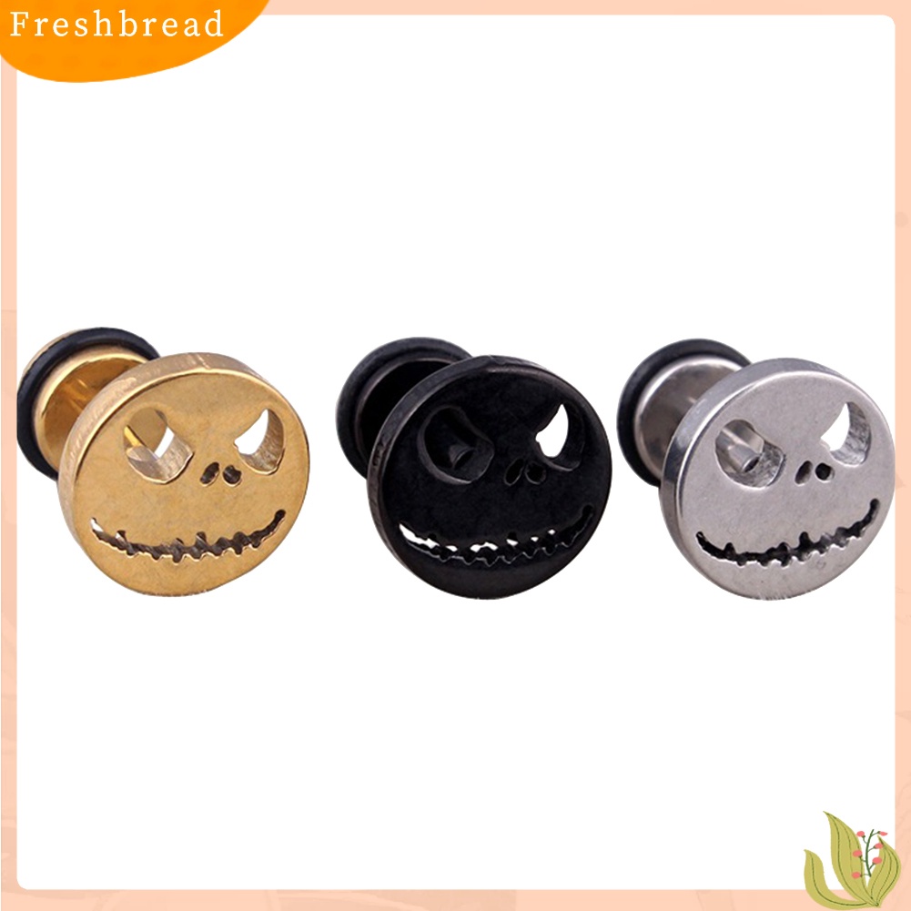 &lt; Freshbread &gt; 1Pc Pria Wanita Halloween Tengkorak Baja Titanium Ear Stud Earrings Piercing Perhiasan
