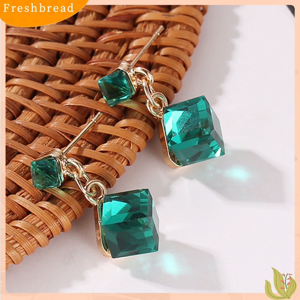 &lt; Freshbread &gt; Wanita Fashion Geometris Kubus Berlian Imitasi Liontin Stud Earrings Perhiasan Pesta