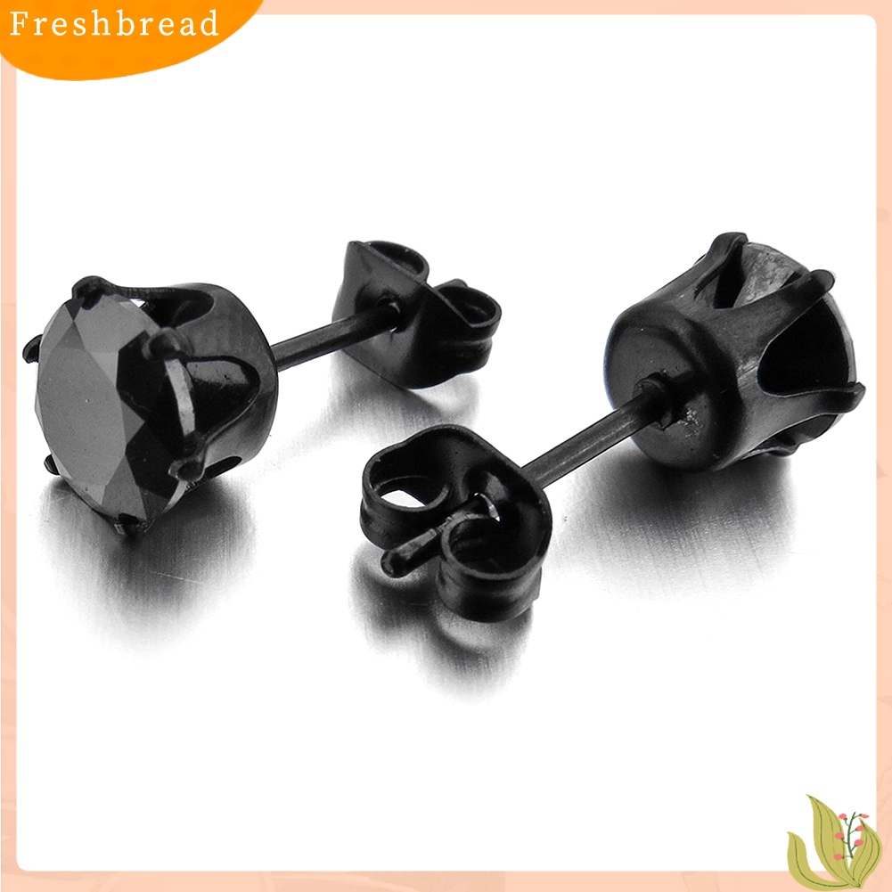 < Freshbread > 1Pc Punk Pria Wanita6/8mm Hitam Enam Cakar Cubic Zirconia Stud Earrings Perhiasan