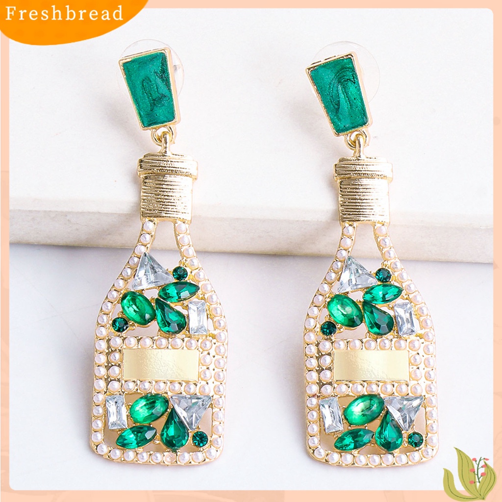 &lt; Freshbread &gt; 1pasang Anting Wanita Botol Anggur Berlian Imitasi Kreatif Vintage Anting Menjuntai Tahan Lama Untuk Perjamuan