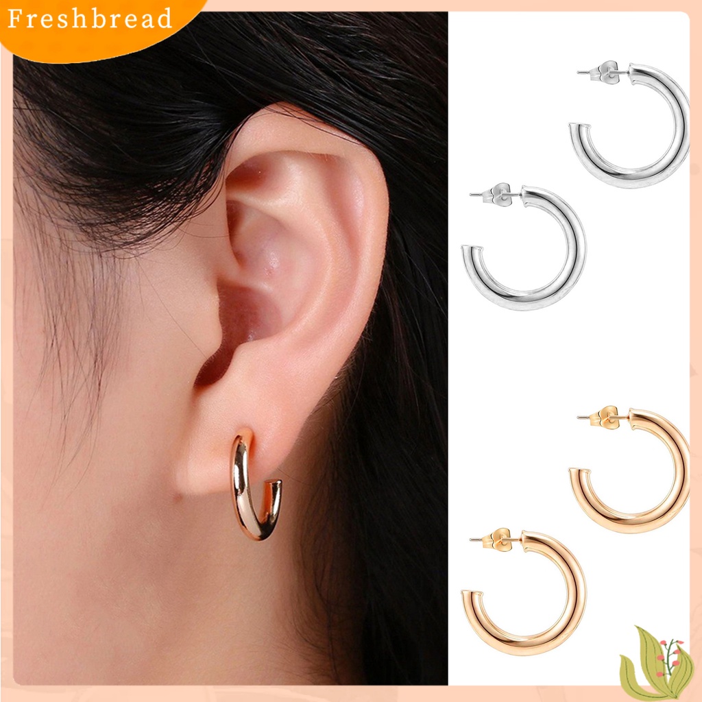 &lt; Freshbread &gt; 1pasang Anting Hoop Terbuka Berlebihan Minimalis Hypoallergenic High Gloss Dipoles Perhiasan Fashion Tembaga Berlapis Emas Anting Geometris Berbentuk C Untuk Pacaran