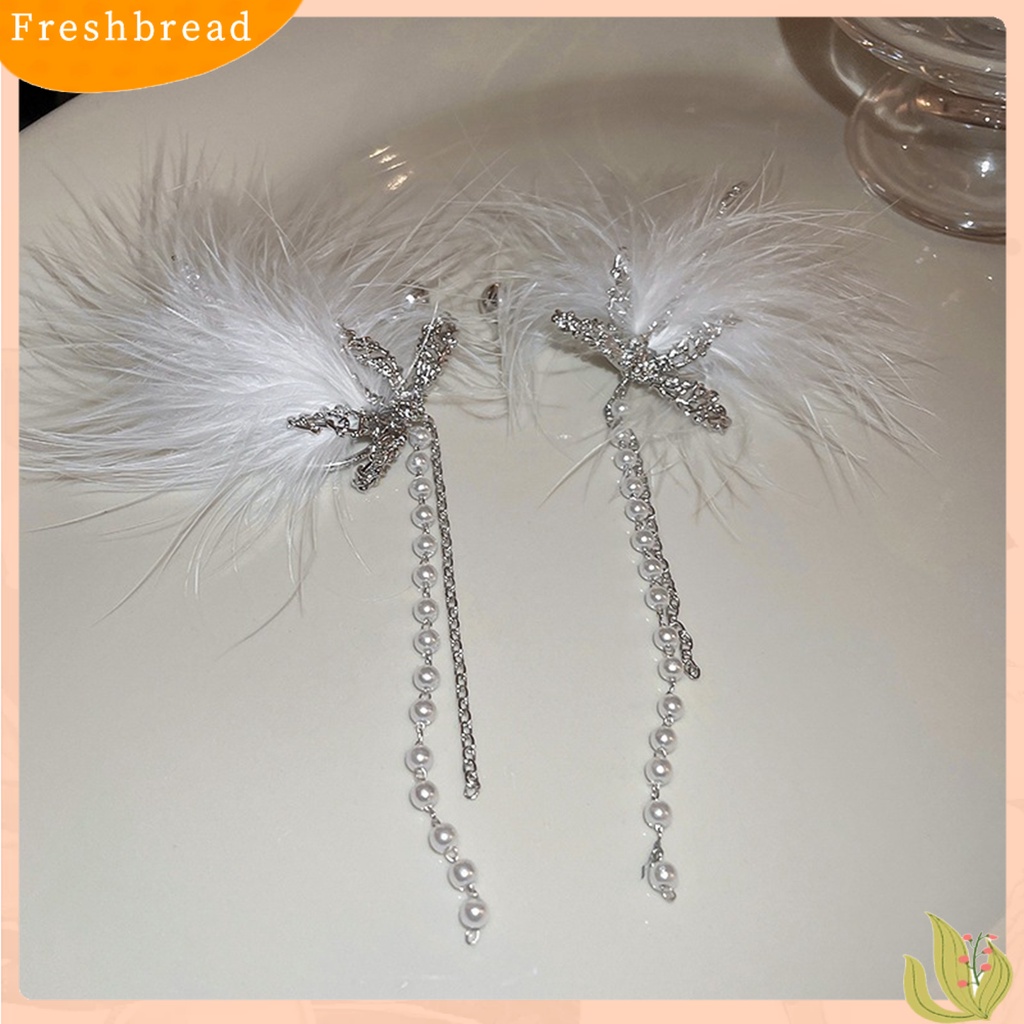 &lt; Freshbread &gt; 1 Pc Klip Anting Mewah Temperamen Bulu Imitasi Tanpa Tindik Rumbai Berdandan High-end Mutiara Imitasi Rumbai Telinga Manset Perhiasan Aksesoris