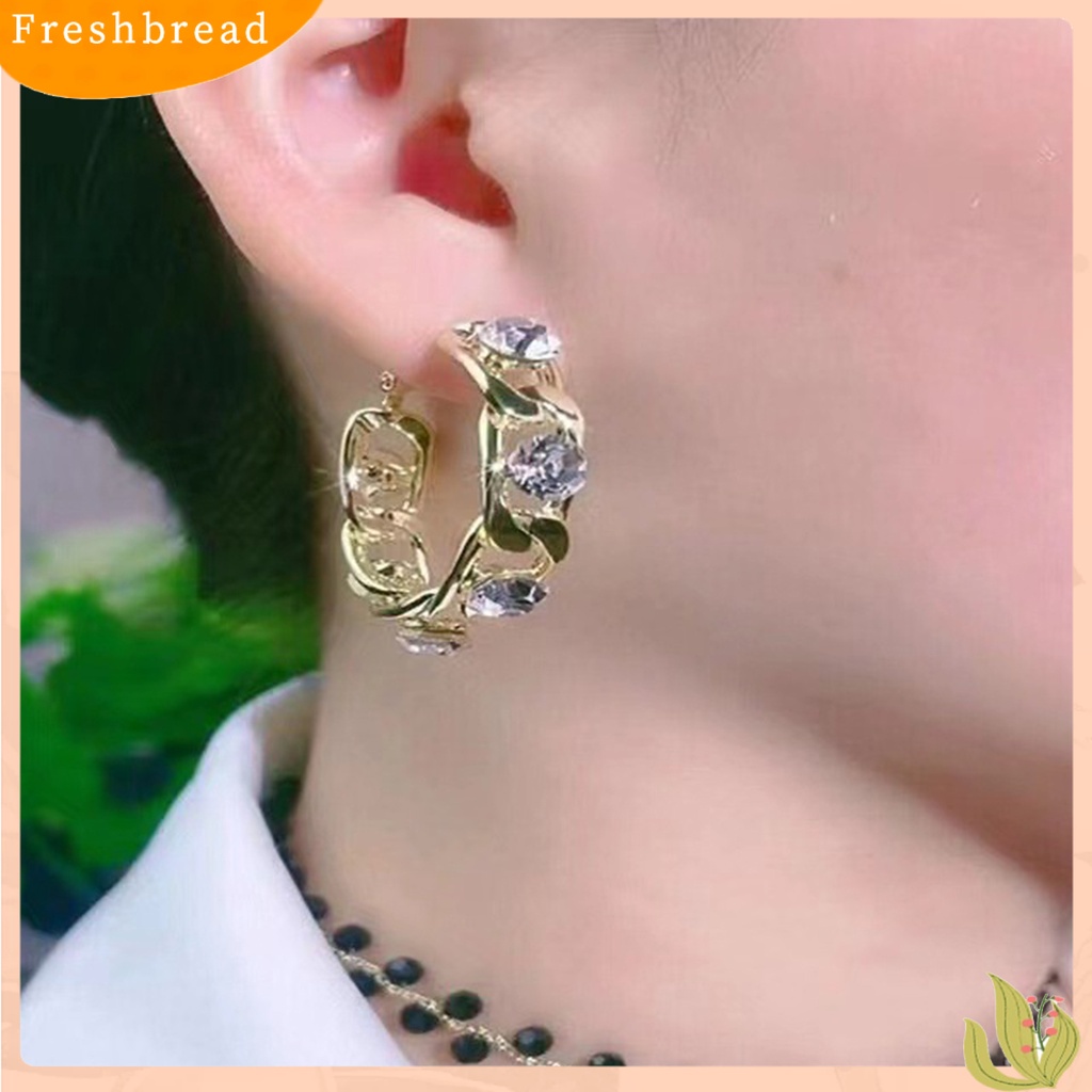 &lt; Freshbread &gt; 1pasang Lingkaran Anting Tindik Geometris Berlian Imitasi Bertatahkan Temperamen High-end Telinga Dekorasi Jarum Perak Wanita Besar Hoop Earrings Aksesoris Pakaian