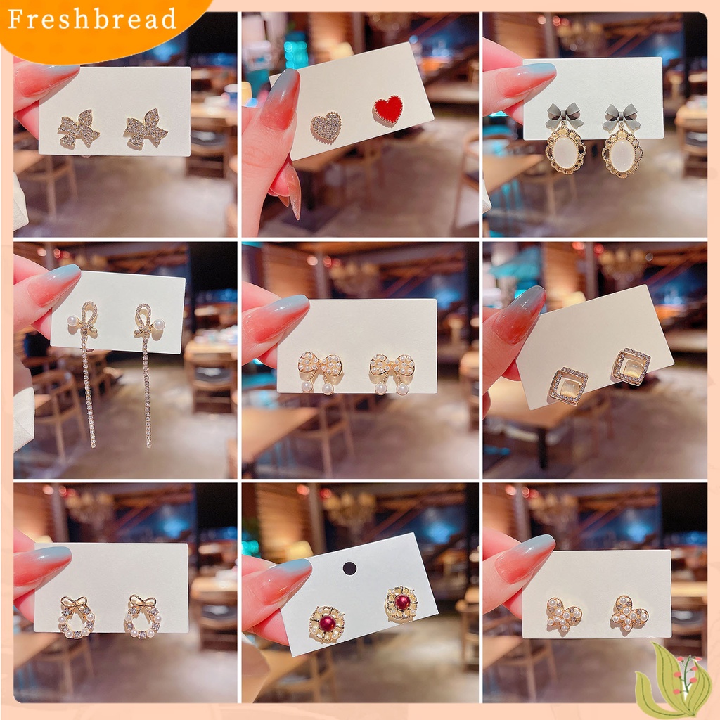 &lt; Freshbread &gt; 1pasang Wanita Ear Studs Bunga Berlian Imitasi Perhiasan Bersinar Hati Studs Earrings Untuk Pakaian Sehari-Hari