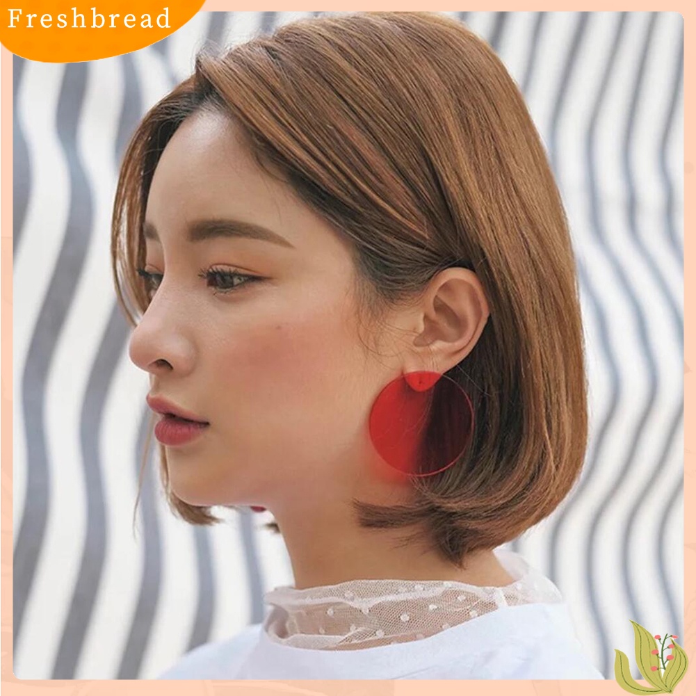 &lt; Freshbread &gt; Wanita Trendi Transparan Lingkaran Bulat Stud Anting Perhiasan Akrilik Pesona Pesta