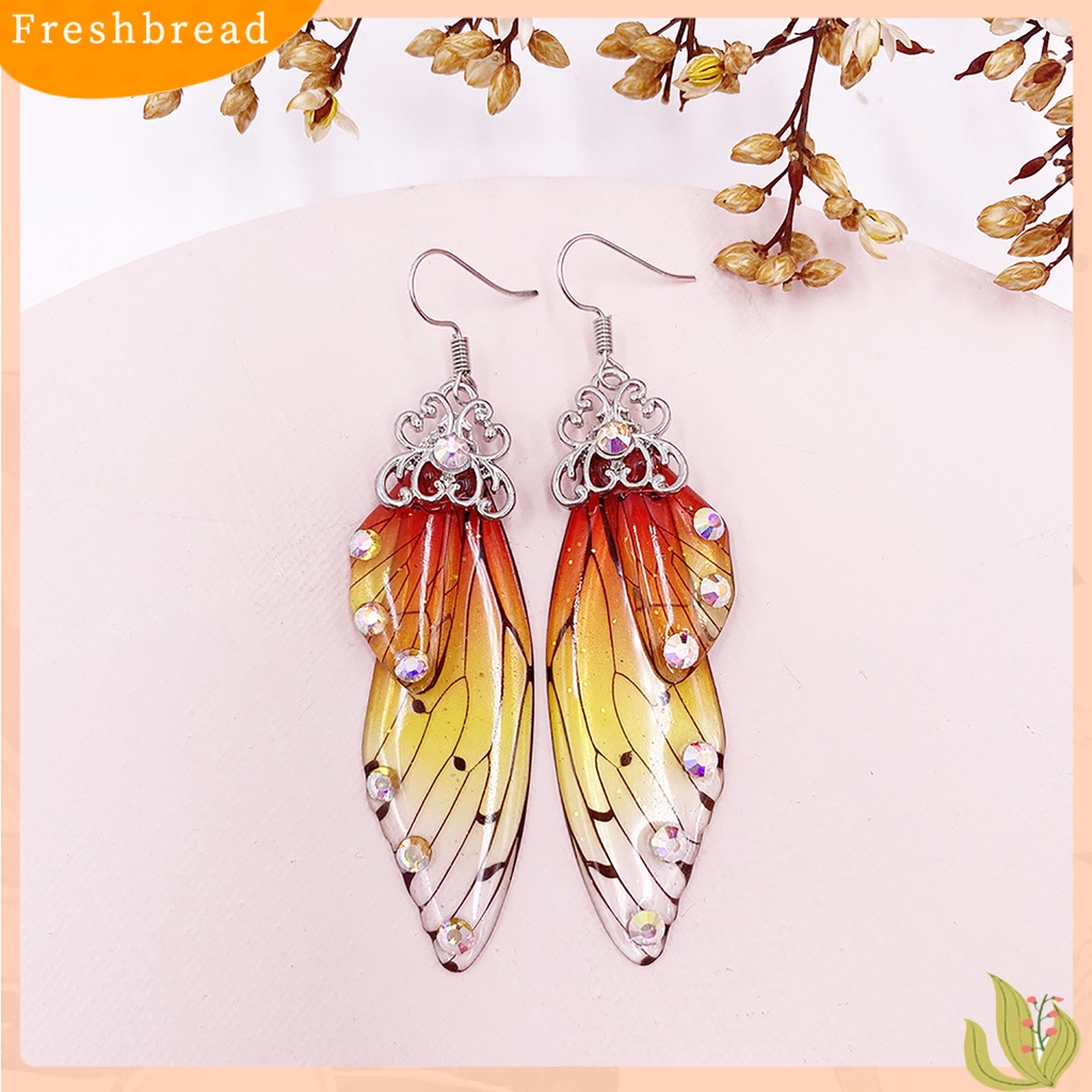 &lt; Freshbread &gt; Anting Fashion Wanita Sayap Kupu-Kupu Gradien Warna Berlian Imitasi Ear Hook Perhiasan