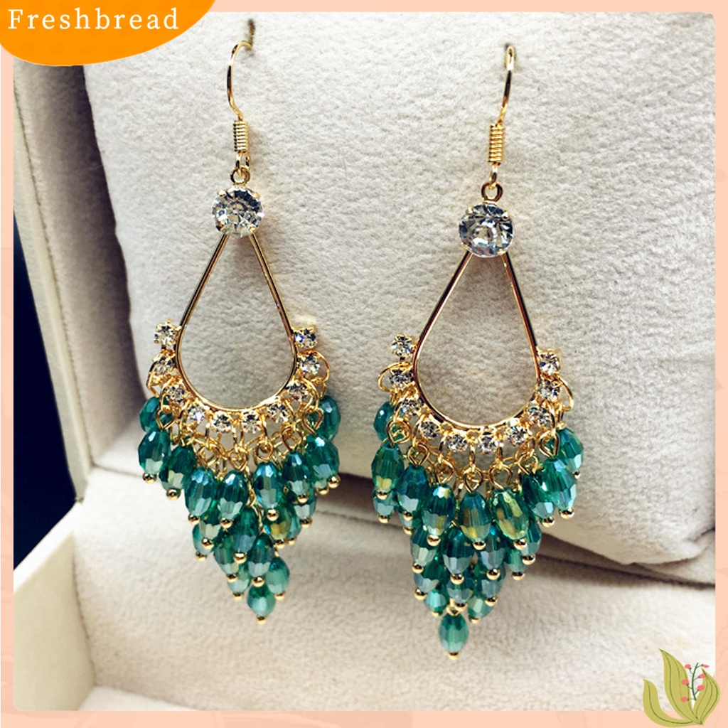 &lt; Freshbread &gt; 1pasang Anting Wanita Kristal Imitasi Gaya Bohemia Shiny High-end Drop Earrings Perhiasan Pernikahan