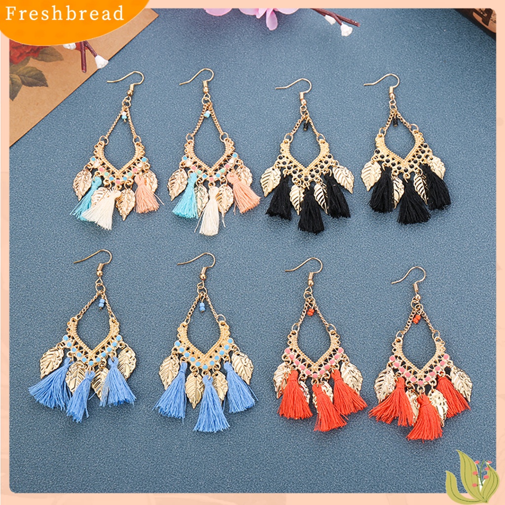 &lt; Freshbread &gt; 1pasang Anting Kait Daun Jumbai Perhiasan Vintage Anting Drop Tahan Lama Untuk Pakaian Sehari-Hari