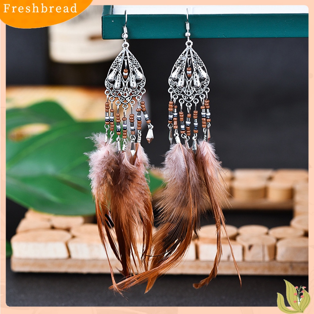 &lt; Freshbread &gt; 1pasang Anting Lady Gaya Bohemia Rumbai Bulu Anting Drop Etnik Untuk Pakaian Sehari-Hari