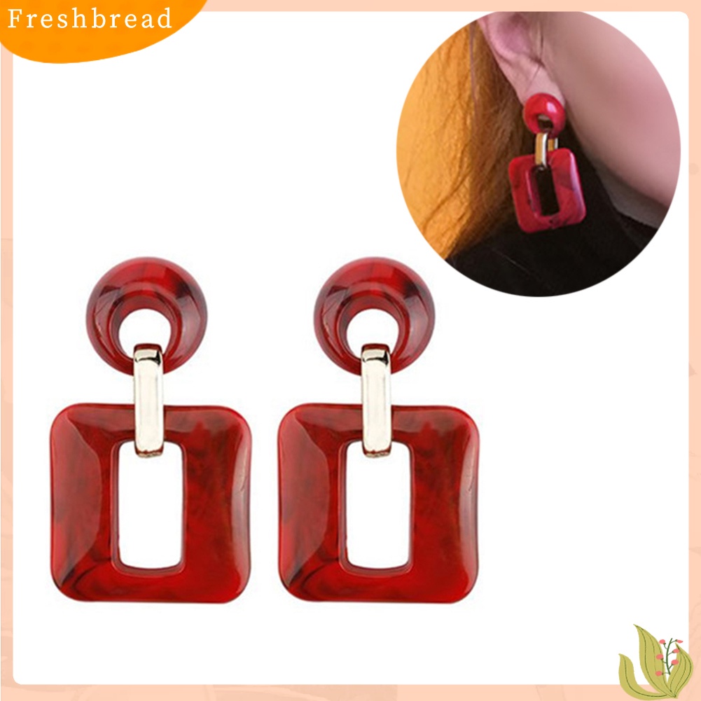 &lt; Freshbread &gt; Boho Wanita Bulat Kotak Berongga Geometris Menjuntai Telinga Stud Anting Perhiasan Hadiah