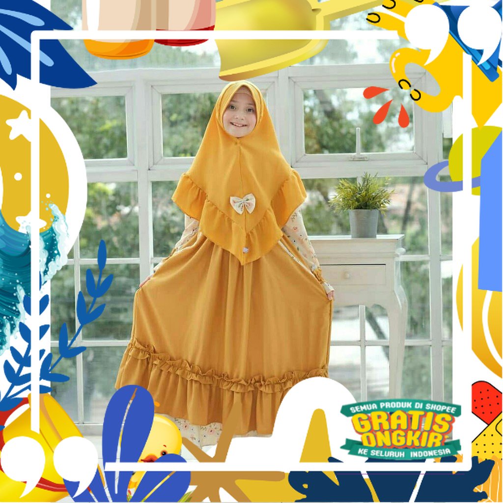 ChaCha Syari + Jilbab 8 -11 Tahun / Gamis Anak Perempuan Terbaru 2020/ Gamis Muslim Anak Murah/ kope