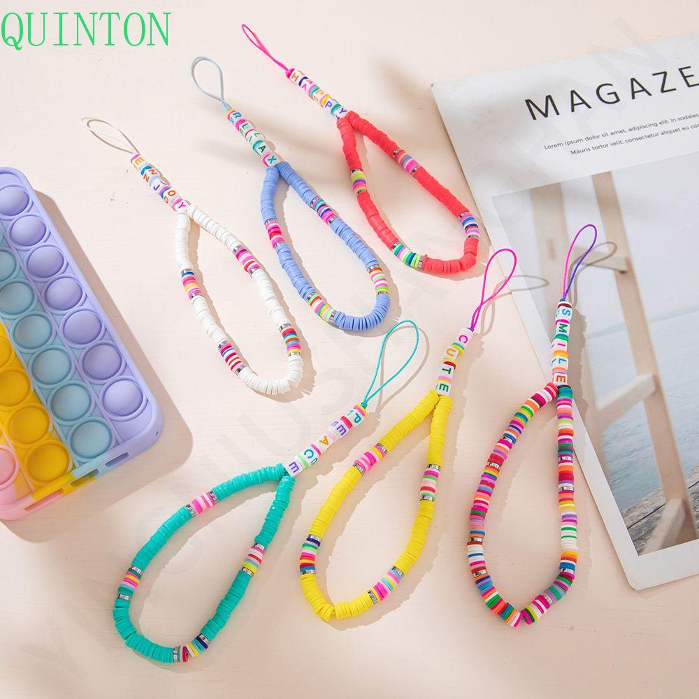 QUINTON Handmade Cell Phone Lanyard Ins Mobile Phone Chain Clay Beaded Colorful Mobile Phone Pendant Telephone Jewelry Phone Charm Phone Ornaments Anti-Lost Lanyard Mobile Phone Straps