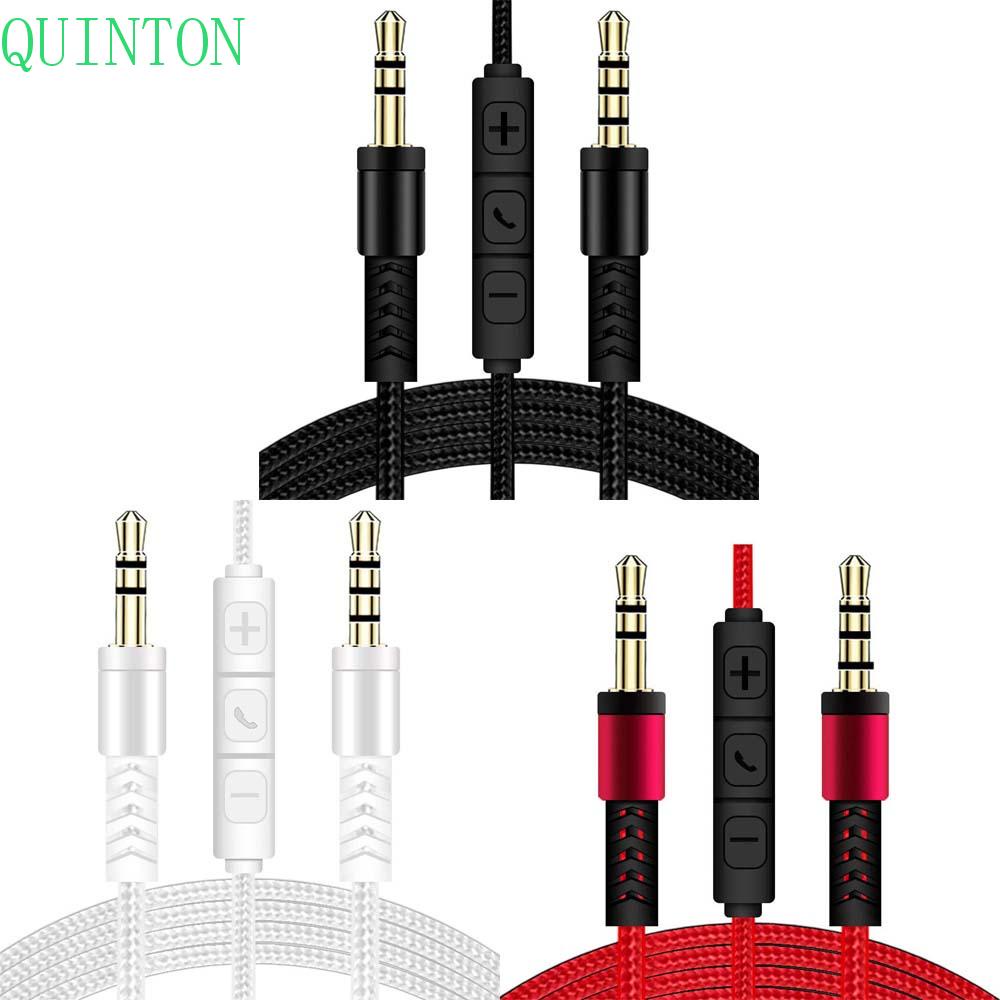 QUINTON For phone Audio Cable Cable Car Aux Cord Audio Wire With Mic Earphone Nylon Braid Volume control 1.2m 3.5mm to Jack 3.5mm Aux Cable/Multicolor