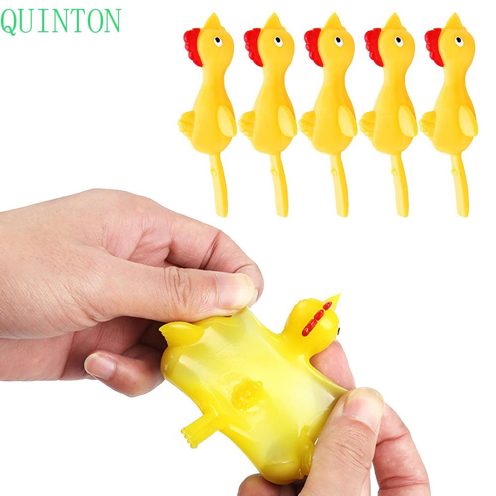 QUINTON Yellow Practical Joke Toys Funny Finger Toys Ejection Turkey Stretchy Flying 5pcs Gags Novelty Catapulted Chicken/Multicolor