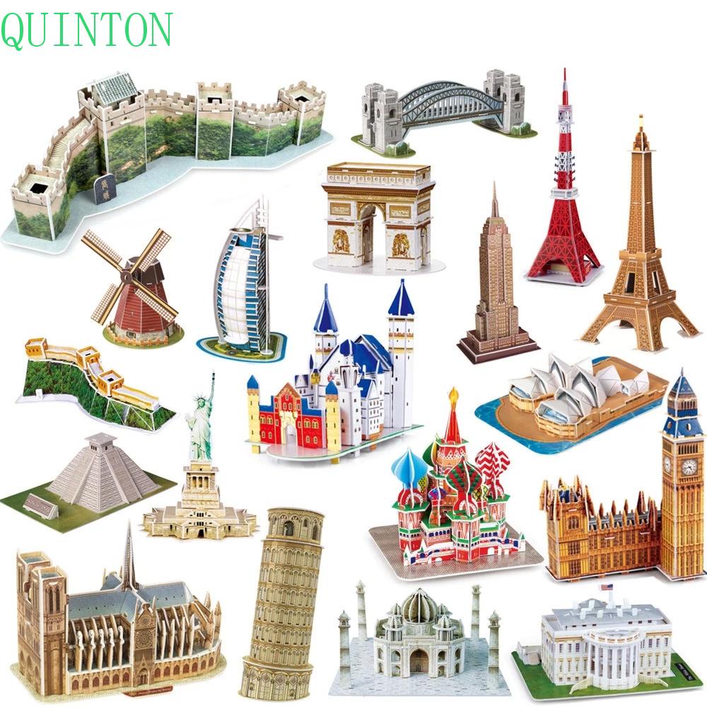 Puzzle QUINTON 3D Big Ben in London Empire State Building Menara Miring Menara Eiffel Burj Al Arab Hotel Notre Dame de Paris Blok Bangunan