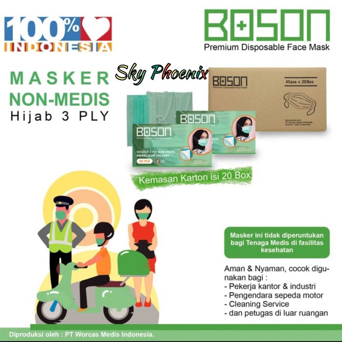 TERLARIS BOSON Masker Hijab Headloop 3 Ply 1 Karton - Disposable Daily Maks