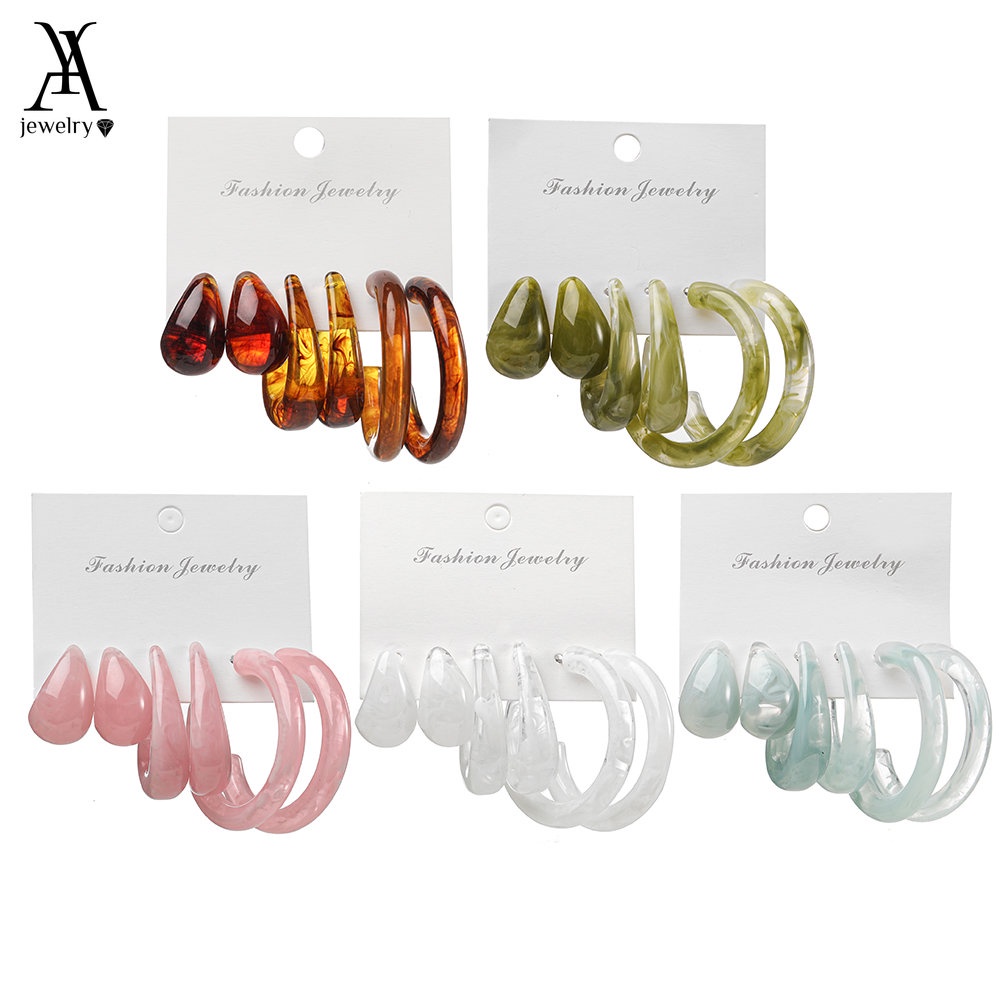 AY(CN) 6pcs / Set Anting Bahan Akrilik Warna-Warni Gaya Elegan Untuk Wanita