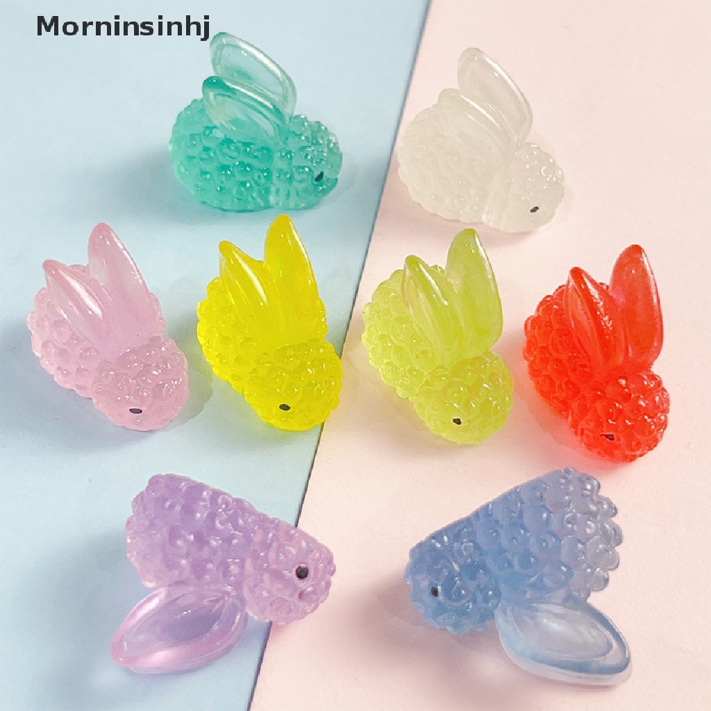 Mornin 10Pcs Warna-Warni Bercahaya Kelinci Dekorasi Kreatif Miniatur Kerajinan Ornamen DIY Resin Aksesoris id