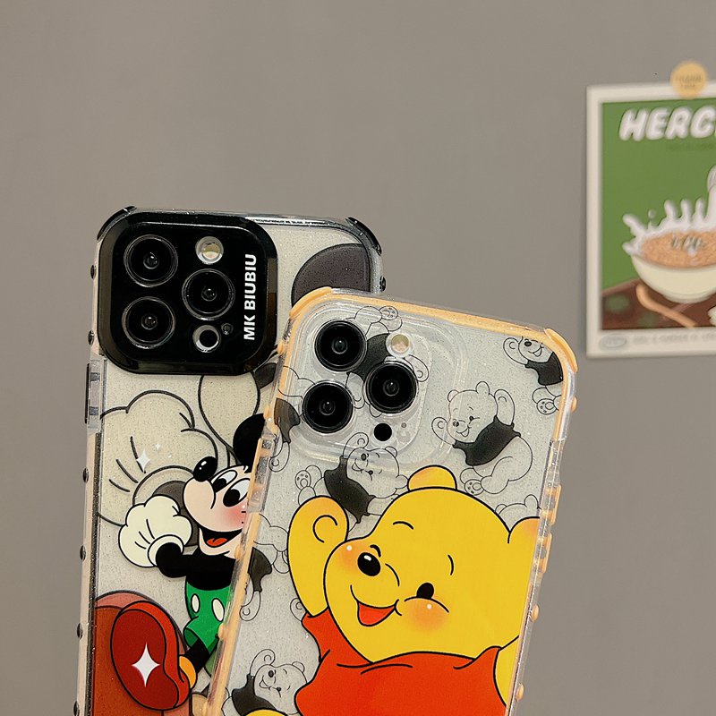 IPHONE Lovely!Mickey Winnie Bear Flash Powder Polos Soft Case HP iP Iphone12 13 14 Pro Max 11 FTD Casing Apple