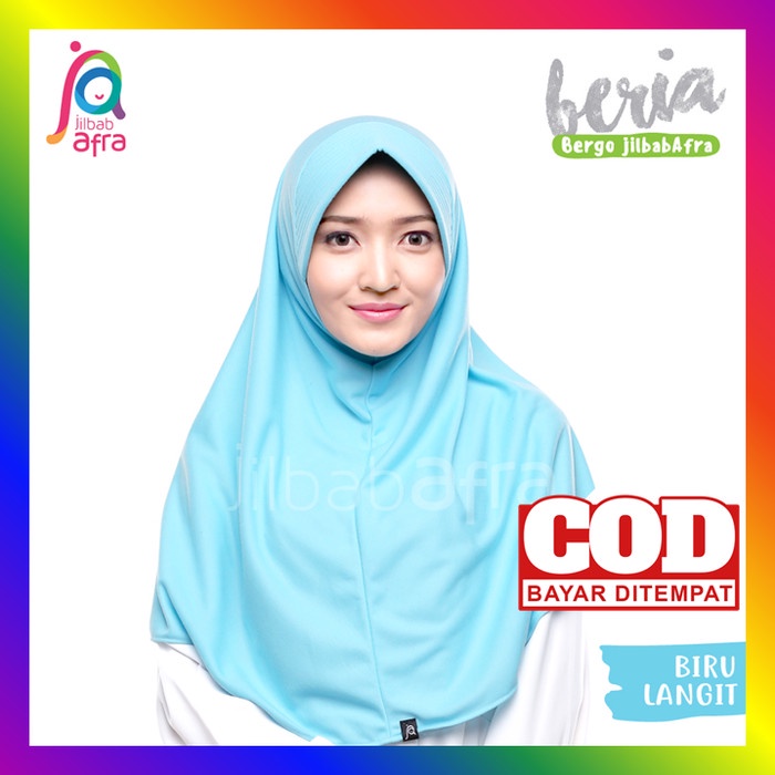 TERLARIS Jilbab Afra Beria Hijab Instan Pet Antem Jumbo Kaos Adem Biru Langit - Biru Langit, XS