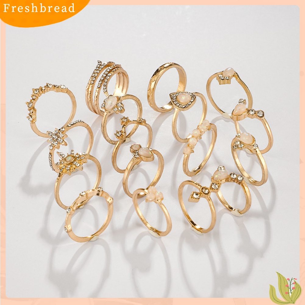 {In Stock} 17Pcs/Set Bohemian Wanita Berlian Imitasi Hias Bunga Jari Cincin Pesta Perhiasan Hadiah