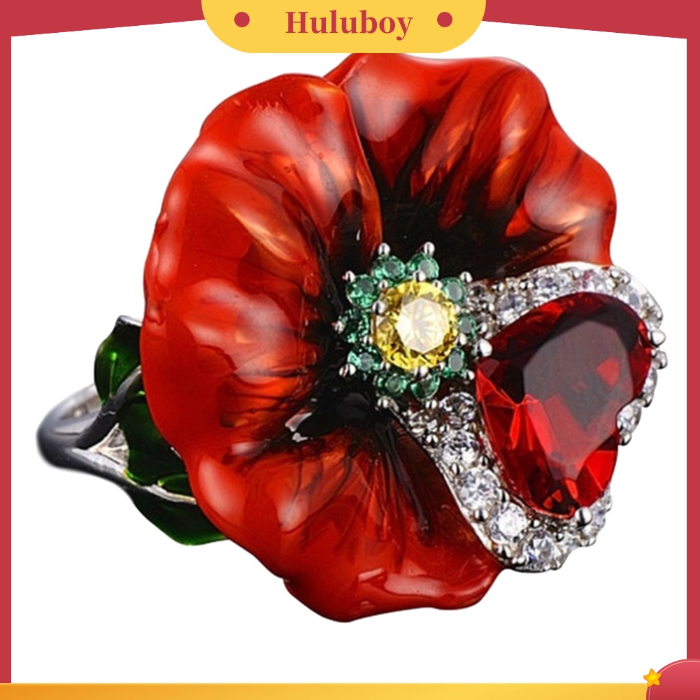 {Ready Stock} Pesta Pernikahan Fashion Bunga Bentuk Hati Ruby Imitasi Jari Cincin Perhiasan Pengantin