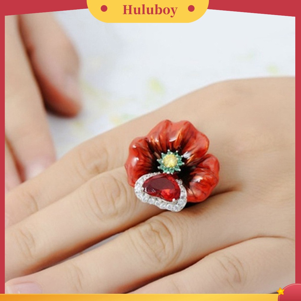 {Ready Stock} Pesta Pernikahan Fashion Bunga Bentuk Hati Ruby Imitasi Jari Cincin Perhiasan Pengantin