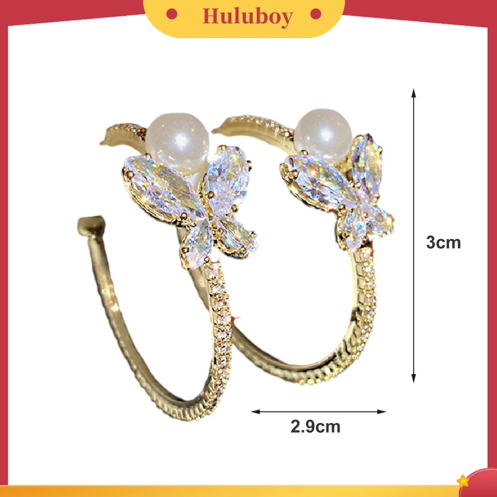 {Ready Stock} 1pasang Anting Pejantan Mutiara Imitasi Berlian Imitasi Bertatahkan Fashion Perhiasan Kupu-Kupu Berbentuk C Anting Tindik Wanita Perhiasan