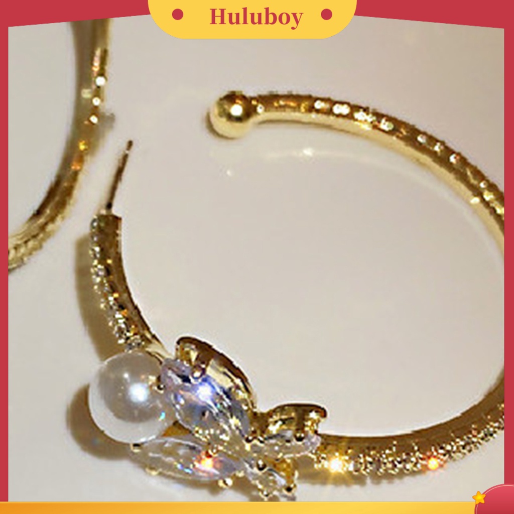 {Ready Stock} 1pasang Anting Pejantan Mutiara Imitasi Berlian Imitasi Bertatahkan Fashion Perhiasan Kupu-Kupu Berbentuk C Anting Tindik Wanita Perhiasan